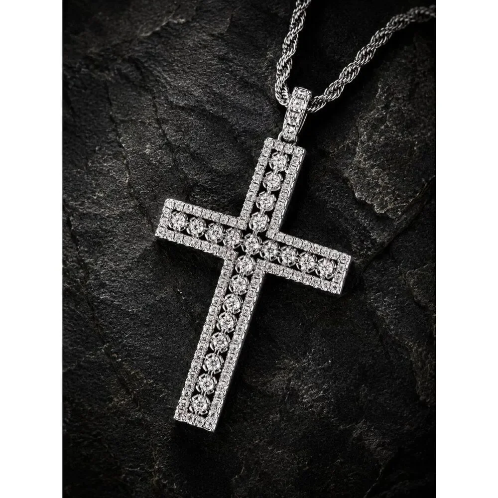Dripped out channel Set Cross Necklace